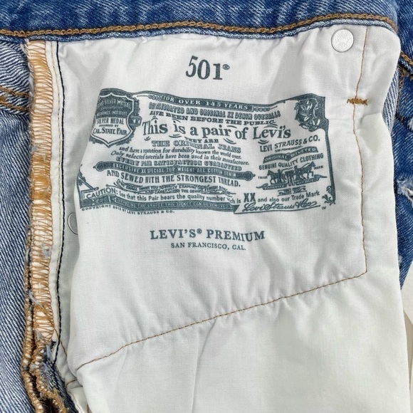 Levi’s Premium 501 Denim Shorts High Rise Raw Hem Distressed NWT - Picture 11 of 15